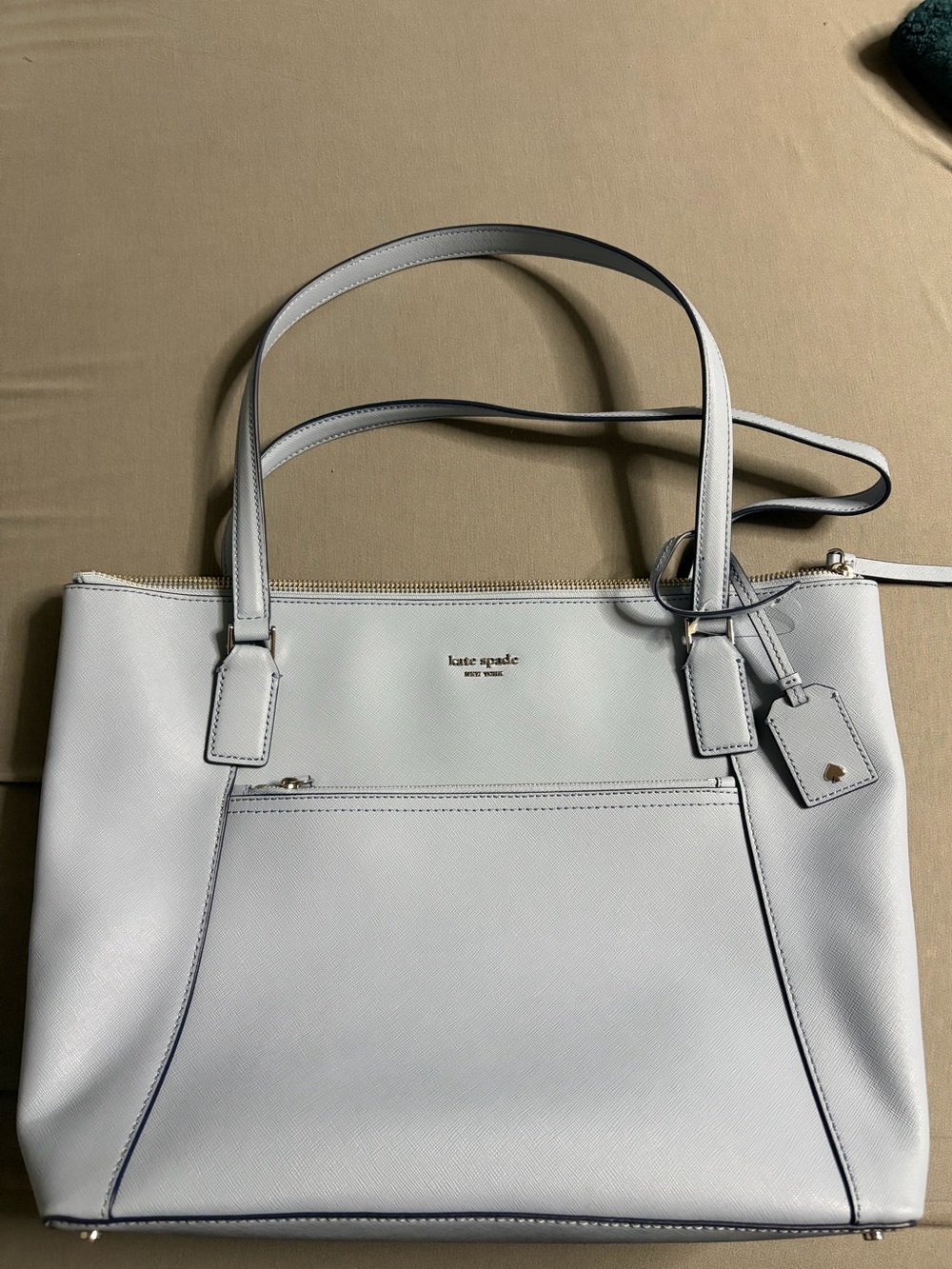 Kate Spade Cameron Bluedawn Pocket Tote with Logo Tag Charm & Silver Hardware